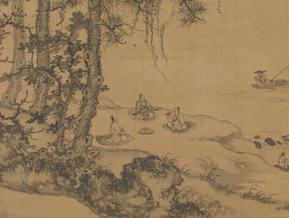 A close-up of Playing the Qin Under the Trees